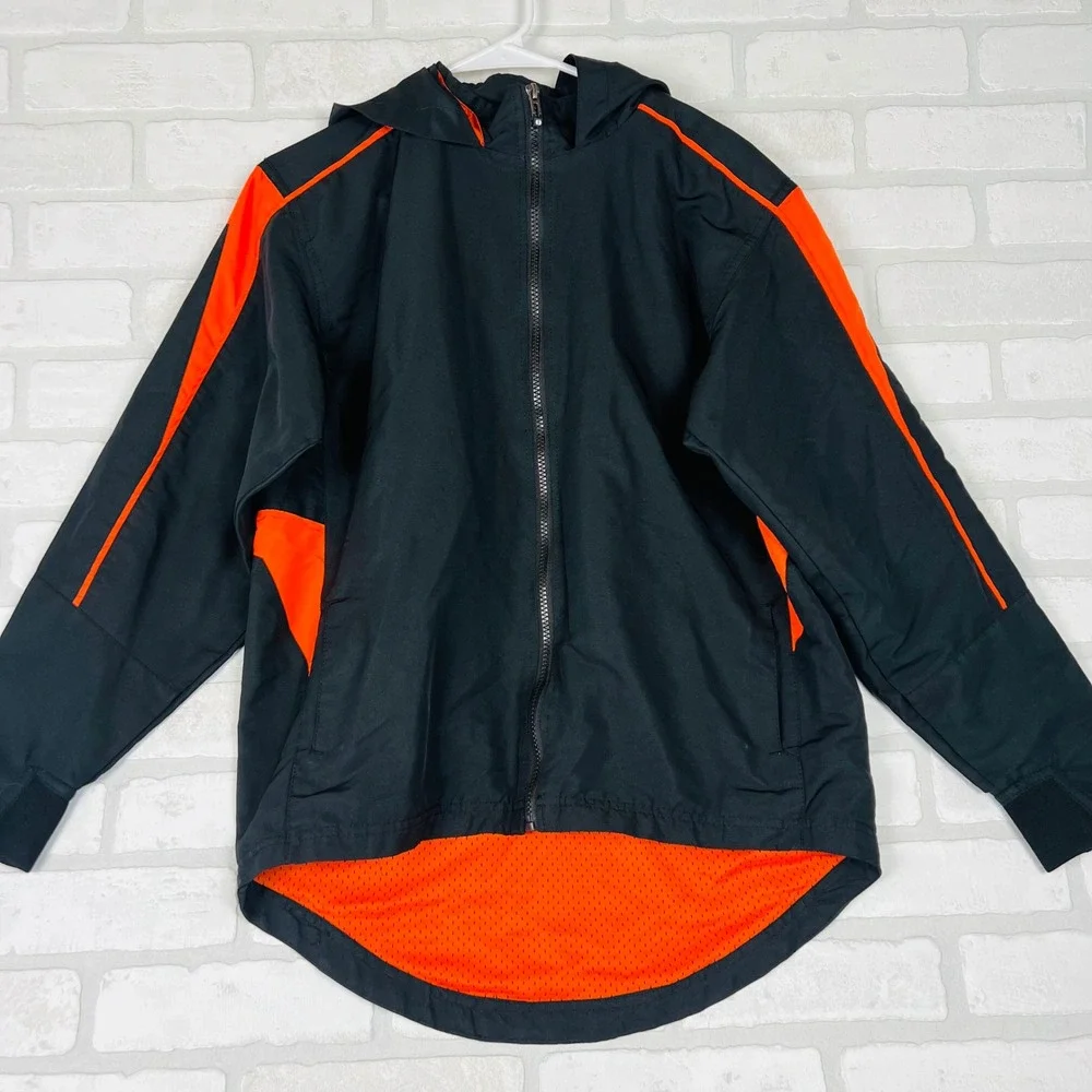 Holloway Kids Black and Orange Hooded Full Zip Windbreaker Athletic Jacket XL